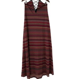 Ecote Maxi Dress Halter Crisscross Back Sleeveless Multicolor Knit Boho Party